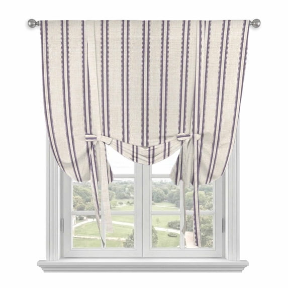 Purple Stripes Balloon Curtains for Windows, Bedroom Curtains 54 Inch Length, Farmhouse Brown Vintage Rustic Lines Tie Up Curtains Panels Thermal Insulated Bathroom Curtains Window 42"x54"