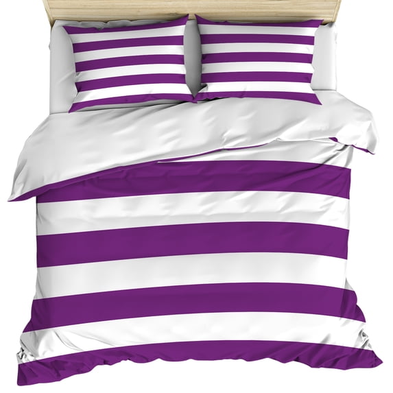 Purple Stripes Bedding 3 Piece Duvet Cover Set Full Size, Simple Purple White Texture Soft Microfiber Comforter Cover with Zipper Closure & Pillowcases, Wrinkle & FadeResistant Quilt Cover