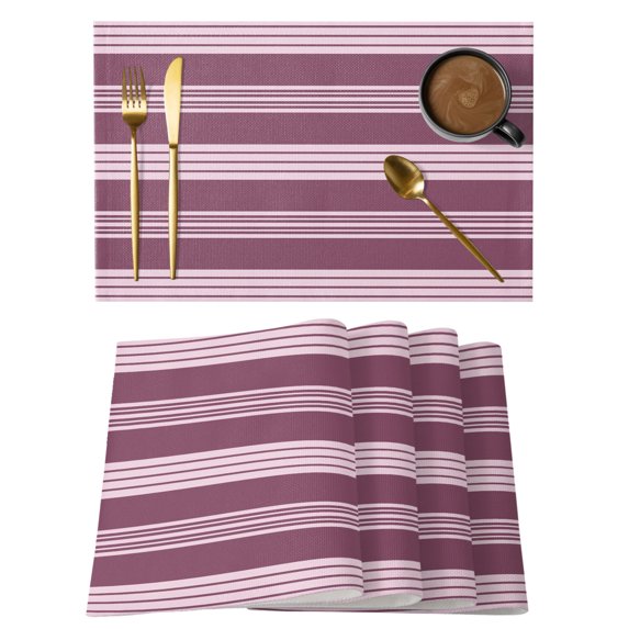 Purple Stripes Placemats Set of 2 Layered Striped Lines Modern Minimalist Place Mats Indoor Wipeable Table Mats Washable Cloth Dining Table Placemats for Kitchen Holiday Party Home Decor 13x19 Inch