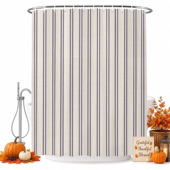 Purple Stripes Shower Curtain Set - Extra Long 72" x 96" Washable Bathtub Curtain with 12 Hooks, Farmhouse Brown Vintage Rustic Lines Waterproof Fabric Stall Shower Curtains for Bathroom Décor