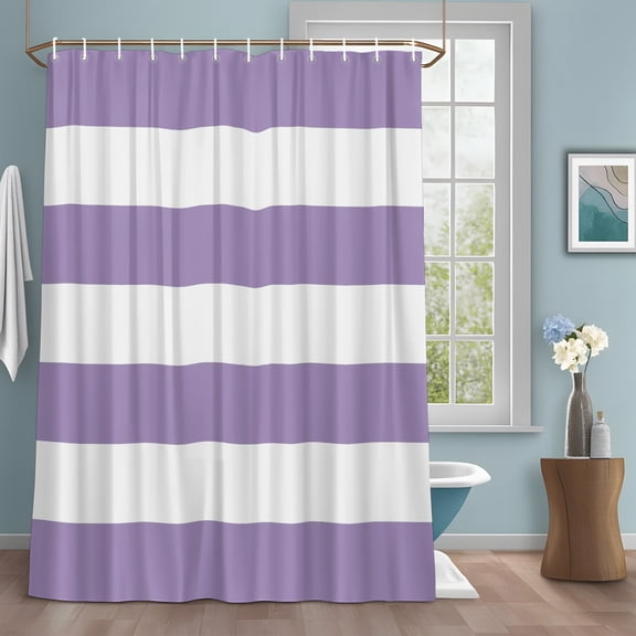 Purple Stripes Shower Curtain Set with Hooks, Modern Artistic Parallel Lines Water Repellent Sturdy Shower Curtains for Bathroom Decoration, Machine Washable 36x72 Inch