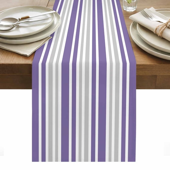 Purple Stripes Table Runner - 48 Inch Long, Kitchen Dining Table Runner Dresser Scarves, Modern Minimalist Horizontal Ombre Lines Farmhouse Decor for Coffee Tables Wedding Party Banquet