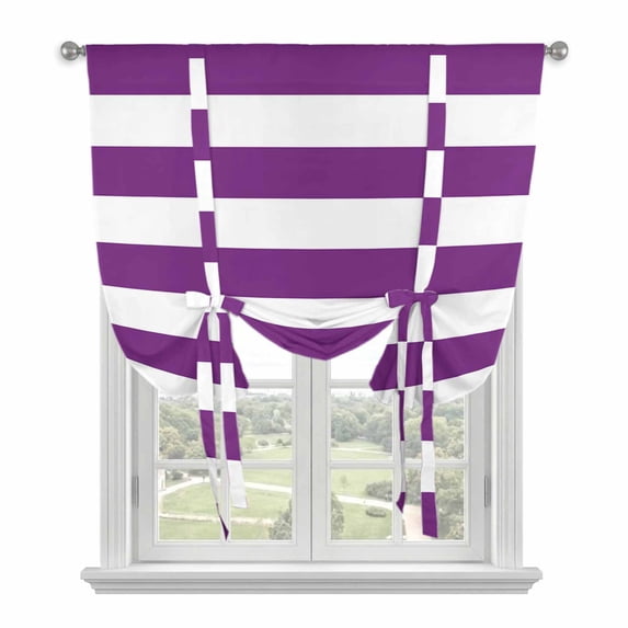 Purple Stripes Tie Up Curtains for Kitchen Windows,Adjustable Rod Pocket Valance 45 Inch Short, Simple Purple White Texture Window Treatment Balloon Roman Blind Shade, 42" x 45"