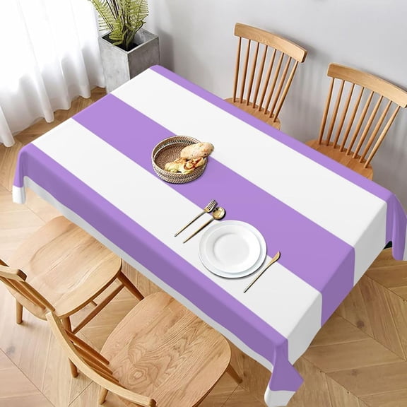 Purple Stripes, White Stripes, Striped Rectangle Table Cloth Soft Washable Oblong Tablecloth Covers for Kitchen & Table Linens 60" x 102"