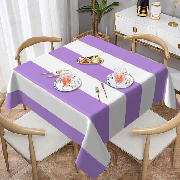 Purple Stripes, White Stripes, Striped Soft Tablecloth Square Dinng Table Covers for Kitchen & Table Linens 52" x 52"
