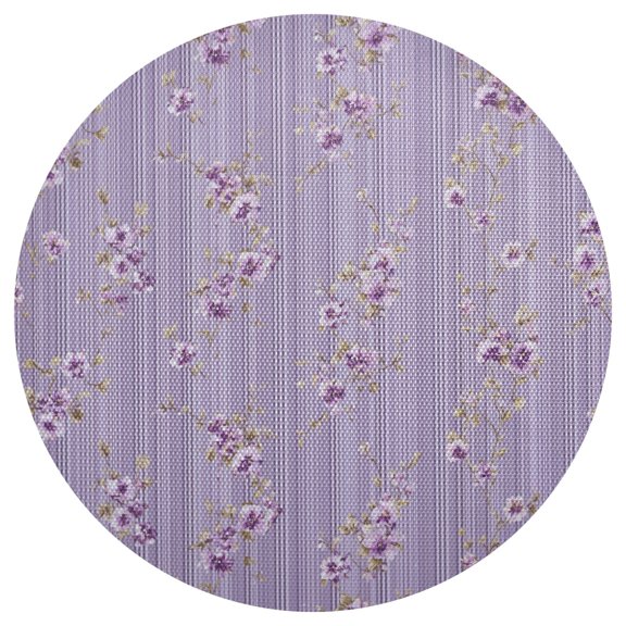 Purple Stripes with Purple Tiny Flowers PVC Round Grid Placemat Table Mat 1 Pc 15.4" x 15.4"