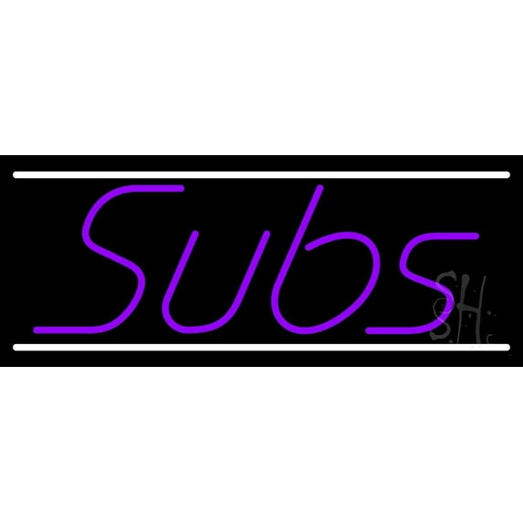 Purple Subs LED Neon Sign 10 x 24 - inches, Clear Edge Cut Acrylic Backing, with Dimmer - Bright and Premium built indoor LED Neon Sign for restaurant window and interior decor.