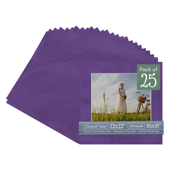 Purple Suede Picture Frame Mat for 22x22 Frames - Fits 16x16 Photos - 25 Mats