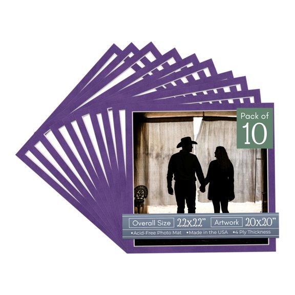 Purple Suede Picture Frame Mat for 22x22 Frames - Fits 20x20 Photos - 10 Mats