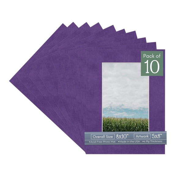 Purple Suede Picture Frame Mat for 8x10 Frames - Fits 5x8 Photos - 10 Mats