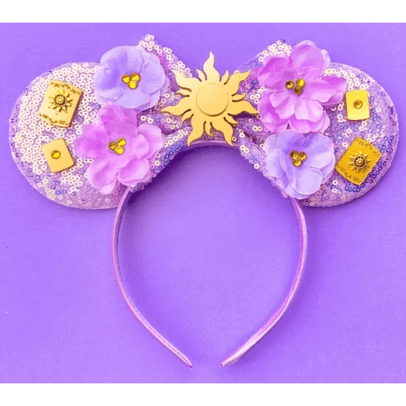 Purple Sun Flower Sequin Mickey Minnie Ears Headband / Minnie Inspired Princess Ears / Minnie Headband
