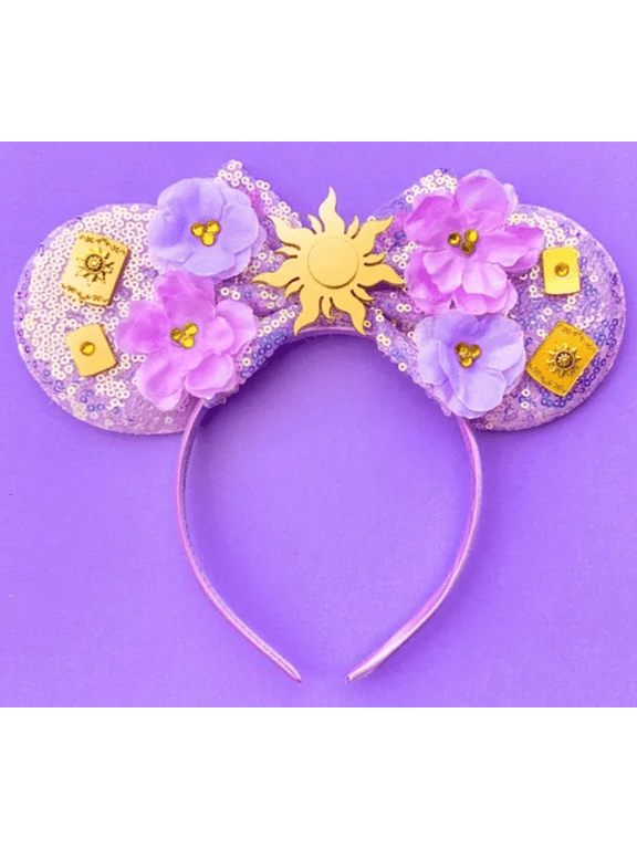 Purple Sun Flower Sequin Mickey Minnie Ears Headband / Minnie Inspired Princess Ears / Minnie Headband