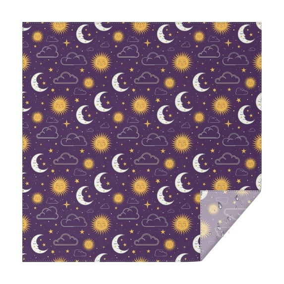Purple Sun Moon Cloud Star Pattern Square Tablecloth,Waterproof Square Table Cover,Wipeable Spillproof Washable Table Cover for Home Kitchen Party Decor 60"x60"(152x152cm)
