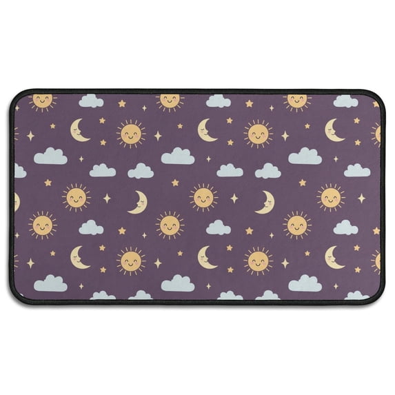 Purple Sun Moon Star Cloud Pattern Door Rugs,Washable Non Slip Door Mats Indoor,Decorative Door Mats,Entry Mat Indoor for Entrance,Bedroom,Kitchen,Bathroom,30"x17"