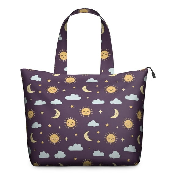 Purple Sun Moon Star Cloud Pattern Travel Tote Bags for Women Carry On,Large Weekender Bags for Women Travel,Multi Functional Duffle Bag for Work,Shopping,Sports