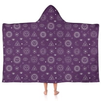 Purple Sun Moon Triangle Pattern Hooded Bath Towel，50"x30" for Ages 3 To 12 Kids, Quick Dry Lightweight Soft Microfiber Hood Beach Towel Cover Up for Kids