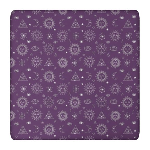 Purple Sun Moon Triangle Pattern Square Fitted Tablecloth with Elastic Edge,Square Table Cover,Washable Elastic Table Cover for Home Kitchen Party Decor 36"x36"