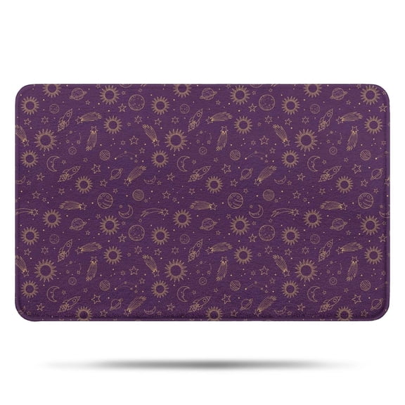 Purple Sun Planet Rocket Star Pattern Bathroom Rugs Mat,Non Slip Microfiber Bathroom Rug,Rubber Backing,Soft Bathroom Mats for Bathroom Floor,Tub and Shower,17x27in(43x68cm)