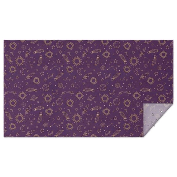 Purple Sun Planet Rocket Star Pattern Rectangle Tablecloth 60"x102",Waterproof Polyester Rectangle Table Cloth, Wipeable Spillproof Polyester Tablecloth for Dining, Camping, Indoor and Outdoor