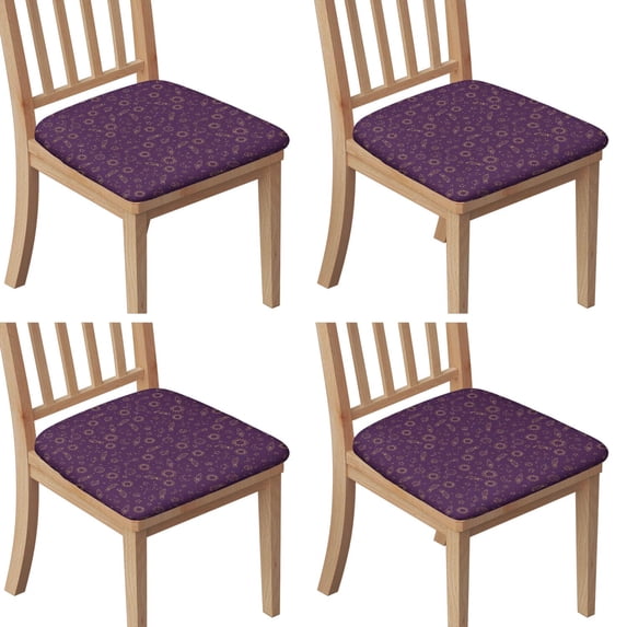 Purple Sun Planet Rocket Star Pattern Seat Covers for Dining Room Chairs Set Of 4,Stretch Printed Washable Chair Seat Cover with Elastic Ties and Button,Removable Waterproof Couch Cushion Covers