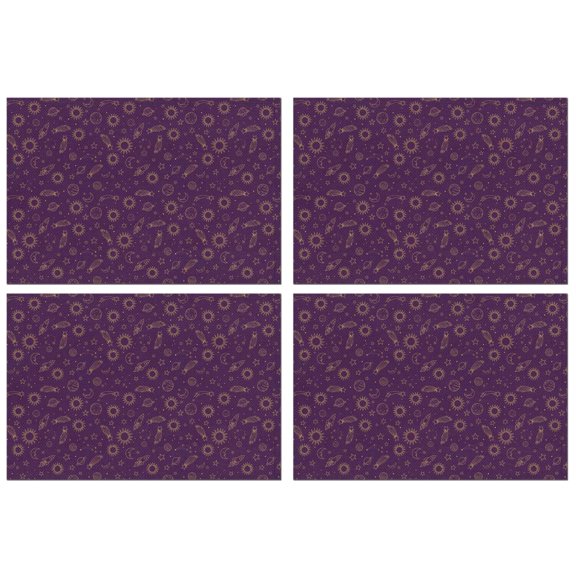 Purple Sun Planet Rocket Star Pattern Summer Placemats Table Placemats Set Of 4-Linen Kitchen Washable Placemats Table Mats 11.8"x17.7" Non-Slip Heat Resistant