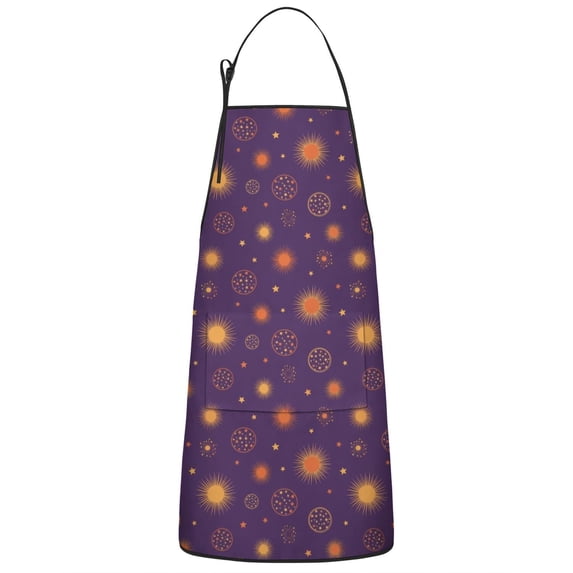 Purple Sun Star Circle Pattern Apron-Garden Aprons for Women with Pockets-Cotton Linen Waterproof Kitchen Cooking Gardening Aprons Adjustable for Kitchen,Cooking,BBQ and Salon 33x27 Inch