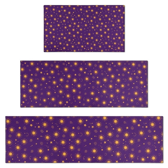 Purple Sun Star Swirl Pattern Kitchen Rugs Sets Of 3,Kitchen Runner Rugs Non Skid Washable,Decorative Kitchen Floor Mats for Kitchen,Sink,Laundry,17"x30"+ 17"x47" + 17"x59"