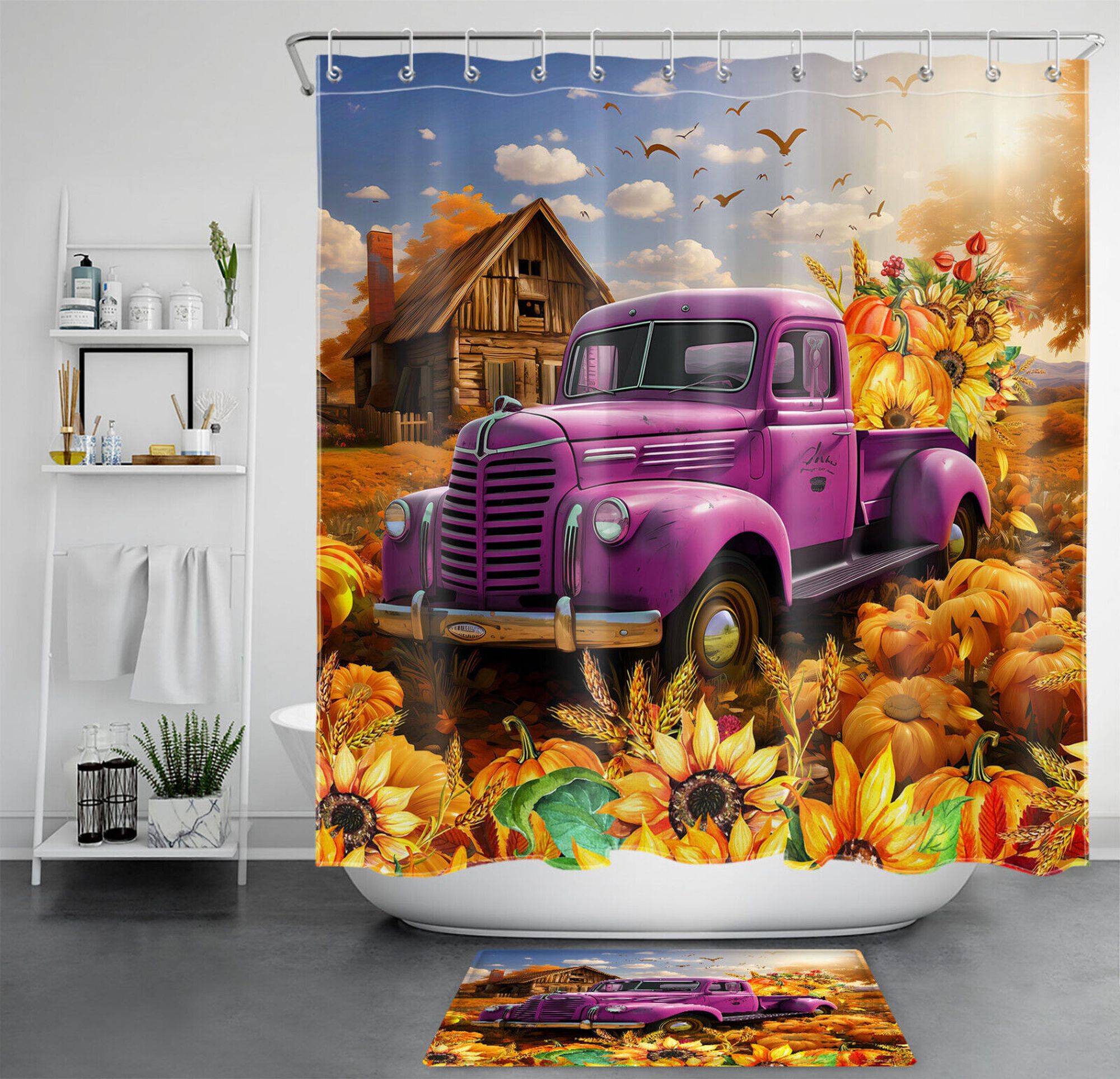 Purple Sunflower Farmhouse Shower Set for Fall Bathroom Decor - Walmart.com