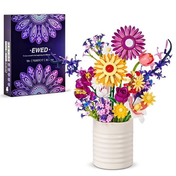 Purple Sunflower Flower Building Set 17 Stems 853 Pieces