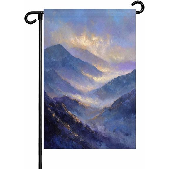Purple Sunrise Landscape Garden Flag 12x18 Inch Modern Abstract Mountain Cloud Painting Double Sided Yard Flags for Outdoor Decoration Welcome Flag Outside Holiday Home Garden Porch lawn Patio Sign