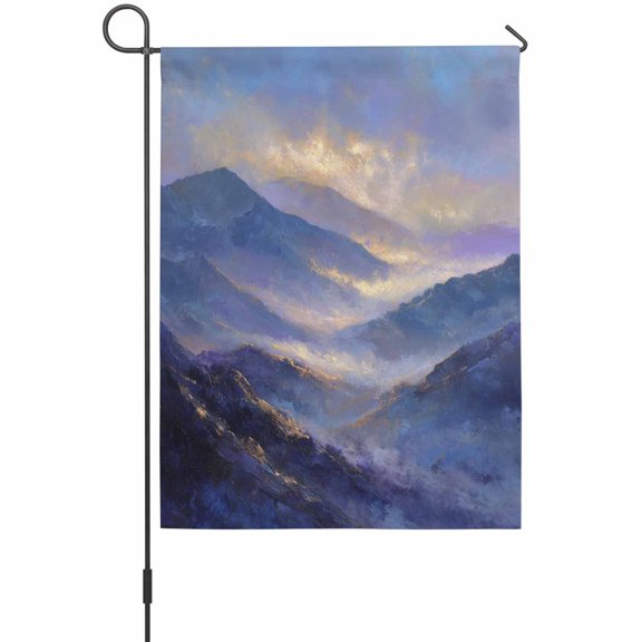 Purple Sunrise Landscape House Flags For Outdoor, Modern Abstract Mountain Cloud Painting Small Double Side Yard Flags Weather Proof House Decor for Lawn Outside Holiday 28 x 40 Inches