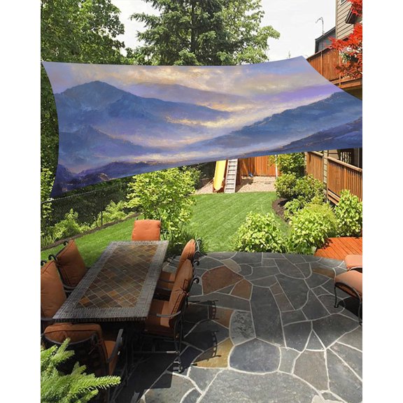 Purple Sunrise Landscape Sun Shade Sail 6.5'X10' Modern Abstract Mountain Cloud Painting UV Block Outdoor Sail Shades Breathable Waterproof Rectangular Sunshade for Patio Garden Pool Pergola Porch