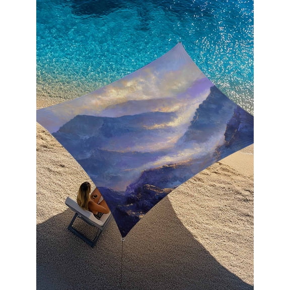 Purple Sunrise Landscape Sun Shade Sail 6.5' x 10', Modern Abstract Mountain Cloud Painting Rectangle Outdoor Sunshade Canopy, Waterproof UV Block Patio Covers for Garden Yard Beach