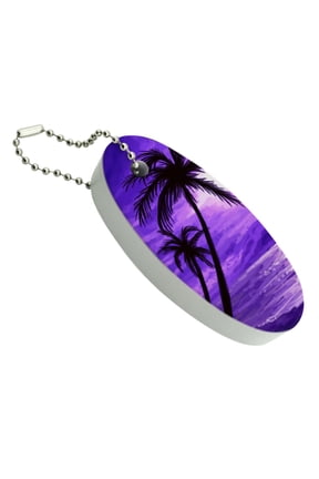 Purple Sunset Beach Palm Tree Hawaii Paradise Floating Foam Keychain Fishing Boat Buoy Key Float