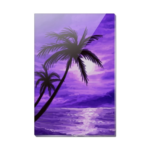 Purple Sunset Beach Palm Tree Hawaii Paradise Rectangle Acrylic Fridge Refrigerator Magnet