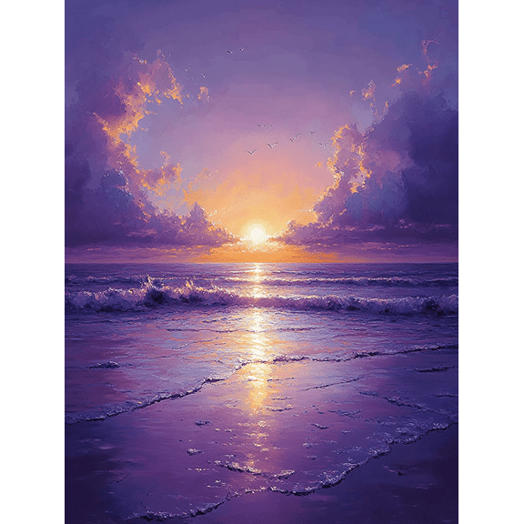 Purple Sunset Ocean Canvas Painting Suitable for Living Room Bedroom Office Hotel and Restaurant Decoration.