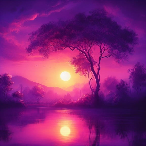 Purple Sunset with Tree Photography II - 12" x 18" Art Print Wall Decor