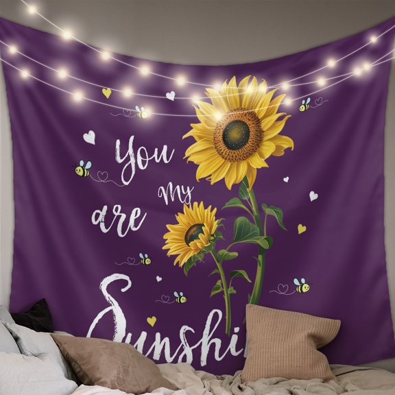 Purple Sunshine Sunflower Small Tapestry for Bedroom Wall Hanging Tapestry,Pastoral Bees Farmhouse Floral Ceiling Backdrop Tapestries Poster Blanket Wall Decor for Teens Room Living Room 23" x 28"