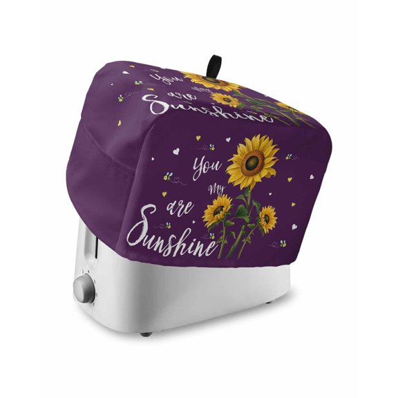 Purple Sunshine Sunflower Small Toaster Cover 2 Slice, Kitchen Appliance Covers, Pastoral Bees Farmhouse Floral Toaster Oven Cover with Loop, Bread Machine Cover Polyester Dust Cover Protection