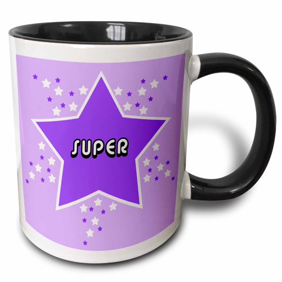 3drose, Purple Super Star Design, 11oz Two-tone Black Mug