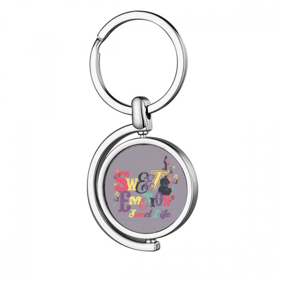 Purple Sweat Music Pattern Illustrate Rotating Keychain Metal Keyring Holder