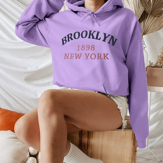 Purple Sweaters for Women's Long Sleeve New York Letter Printed Hoodie Hoodie Hoodie Womens Fall Fashion 2025