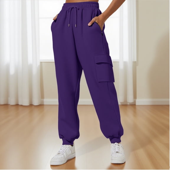 Purple Sweatpants Women's Thin High Waisted Loose Sweatpants Comfortable High Waisted Pants with Pockets Casual Sweatpants