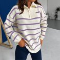 thumbnail image 1 of Purple Sweatshirt for Women Fall Turtleneck Half Zip Lapel Patchwork Plus Size Striped Sweater Soft Texture Long Sleeved Women's Pullover Sweater Women Fall Clothes, 1 of 6