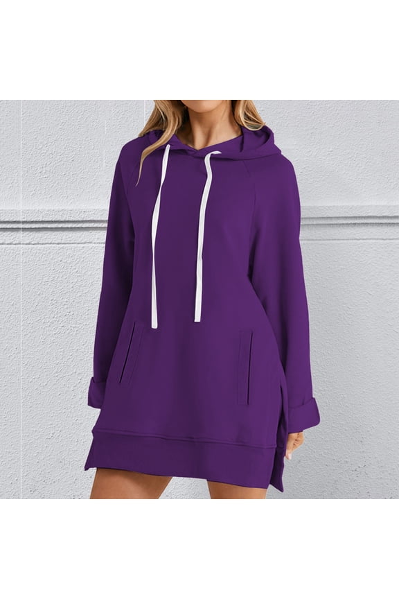 Purple Sweatshirt for Women Fashion Casual Women's Warm Sweatshirt Long Sleeve O Neck Soft Solid Shirt Ladies Winter Sweatshirts Tops Women Fall Clothes