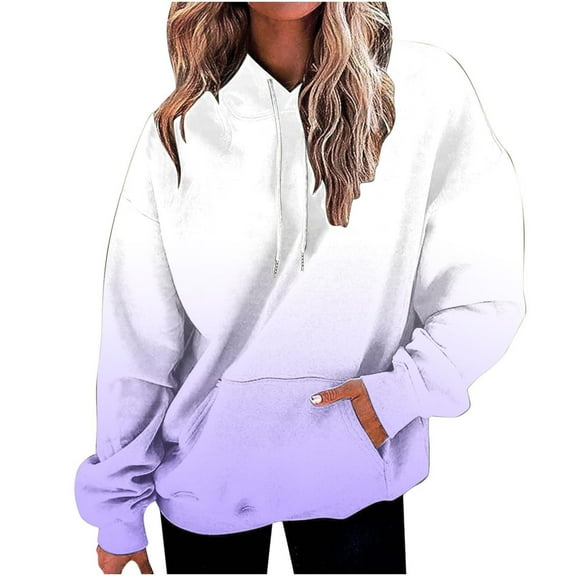 Purple Sweatshirt for Women's Long Sleeve Gradient Line Print Hooded Fashion Sweater Women Fall Clothes