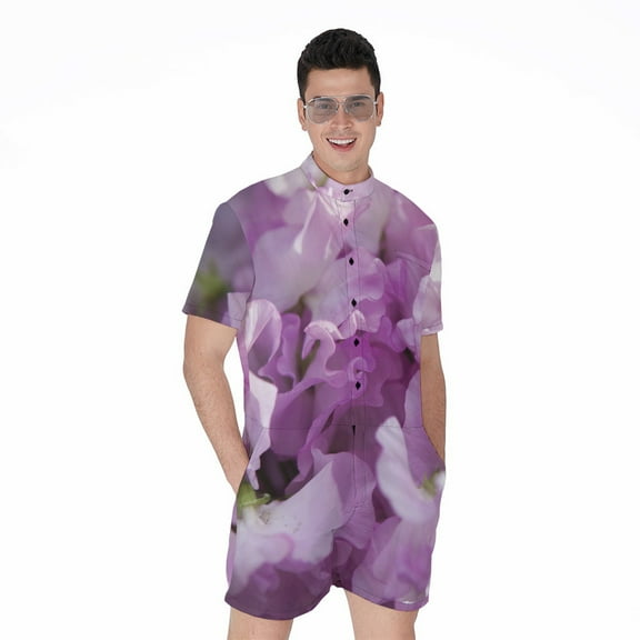 Purple Sweet Pea Short Sleeve Men'S Rompers Casual Summer Jumpsuits Outfit