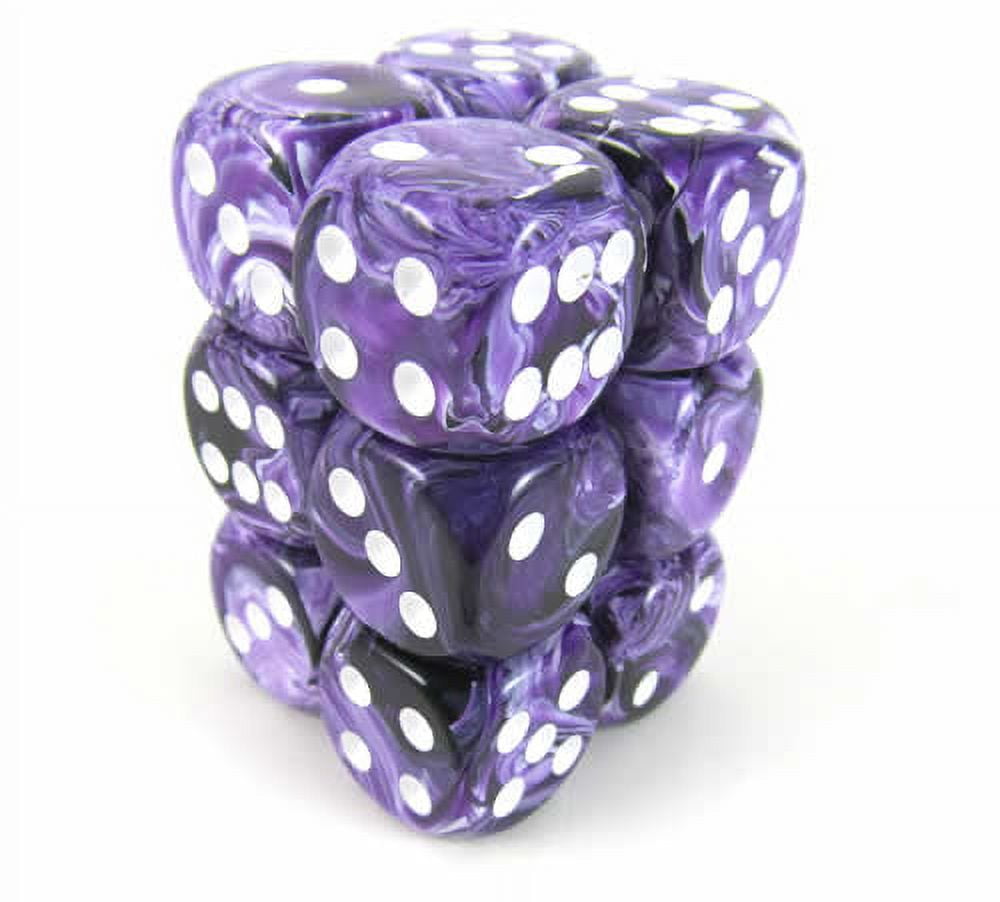 Set Of 36 Swirl Blue Glitter 12mm 6-Sided Dice With White Spots