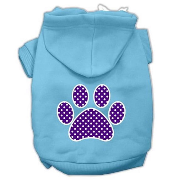 Purple Swiss Dot Paw Screen Print Pet Hoodies, Baby Blue - 3XL