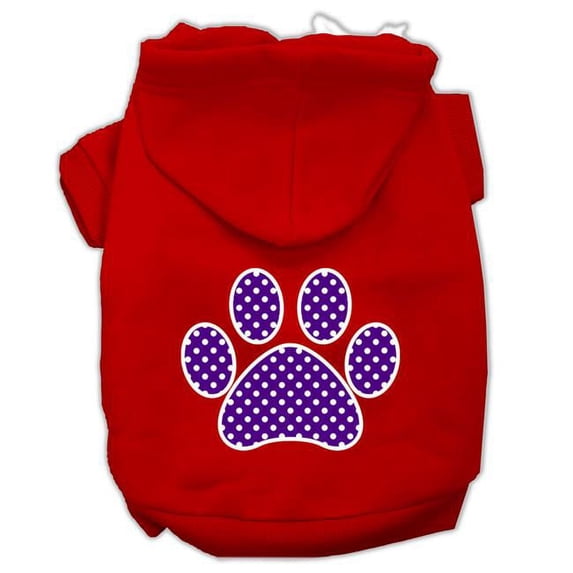 Purple Swiss Dot Paw Screen Print Pet Hoodies, Red - Large